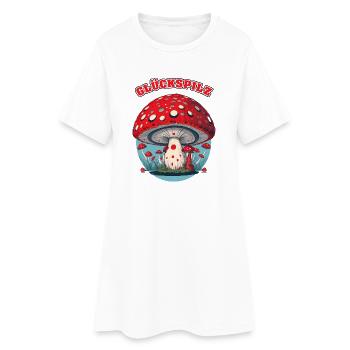 Glückspilz Cartoon Pilz - Frauen T-Shirt-Kleid - Weiß - Vorne