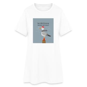 Der Wind kommt immer von vorn Möwe Spruch - Frauen T-Shirt-Kleid - Weiß - Vorne