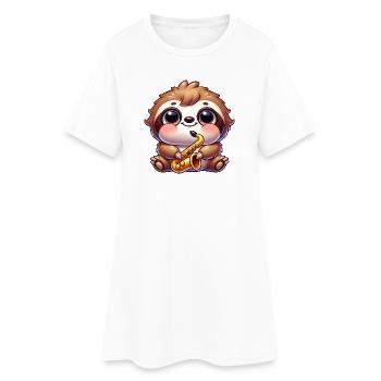 Saxophone paresseux mignon Musicien de dessins animés Jazz - Robe T-shirt Femme - blanc - Devant
