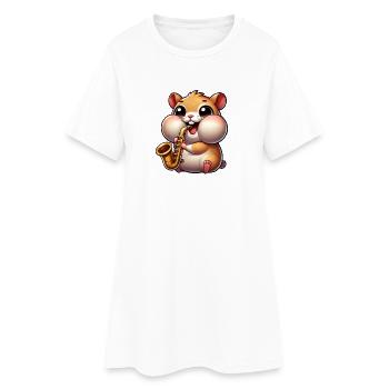 Saxophone hamster mignon, musique de dessin animé jazz - Robe T-shirt Femme - blanc - Devant