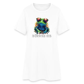 Dünnes Eis Frosch PopArt Shirt - Frauen T-Shirt-Kleid - Weiß - Vorne