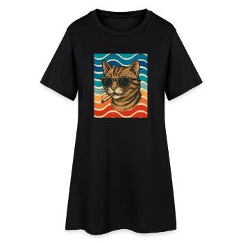 Katzensommer Sonnenbrille Zigarette - Frauen T-Shirt-Kleid - Schwarz - Vorne