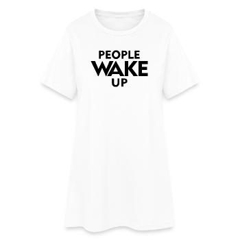 People Wake Up – Wach auf Statement Shirt - Robe T-shirt Femme - blanc - Devant