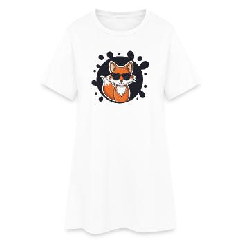 Schicke Fuchs-Sonnenbrille auf Schwarz - Frauen T-Shirt-Kleid - Weiß - Vorne