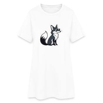 Schwarz-Weiß Cooler Fuchs mit Sonnenbrille - Frauen T-Shirt-Kleid - Weiß - Vorne