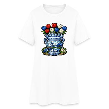 Delfter Vasen-Tulpen und Windmühle - Frauen T-Shirt-Kleid - Weiß - Vorne