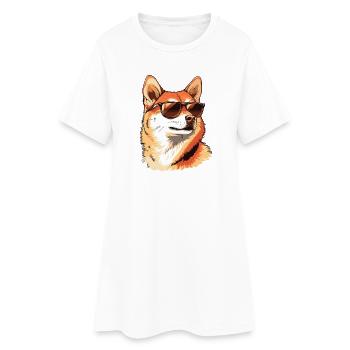 Shiba Inu Sonnenbrille: Chilliger Hund - Frauen T-Shirt-Kleid - Weiß - Vorne