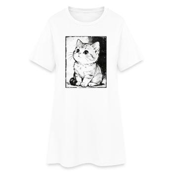 Cat Sketch Black & White - Women’s T-Shirt Dress - white - Front