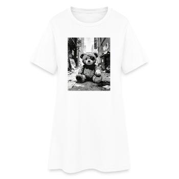 Ours en peluche avec cache-œil près de la route - Robe T-shirt Femme - blanc - Devant
