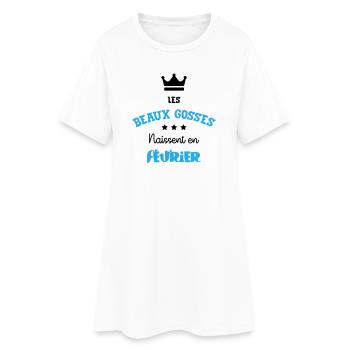 Cadeau naissance bébé garçon Février Beaux Gosses - Robe T-shirt Femme - blanc - Devant
