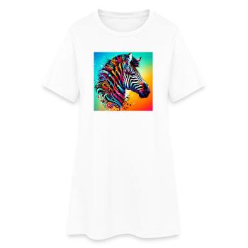 Zebra - Frauen T-Shirt-Kleid - Weiß - Vorne