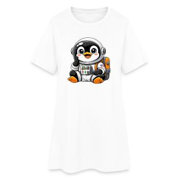 Cute Penguin Astronaut Space Explorer Cartoon - Women’s T-Shirt Dress - white - Front