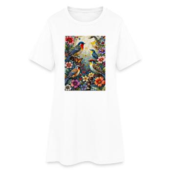 Oiseaux dans la splendeur florale - Robe T-shirt Femme - blanc - Devant