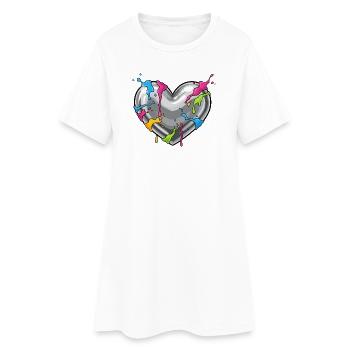 Cœur métallique avec douche de couleur - Robe T-shirt Femme - blanc - Devant