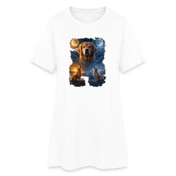 Golden Retriever Deux Lunes - Robe T-shirt Femme - blanc - Devant