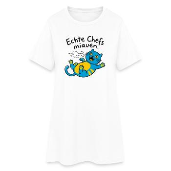 Fröhliche blaue Katze Miauen - Frauen T-Shirt-Kleid - Weiß - Vorne