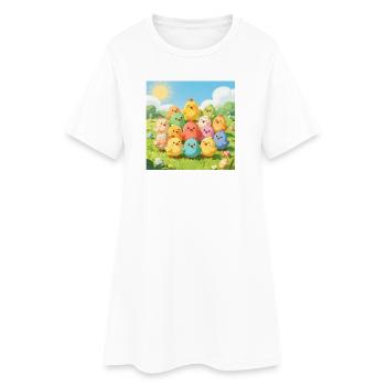 Photo du groupe des poulets colorés - Robe T-shirt Femme - blanc - Devant