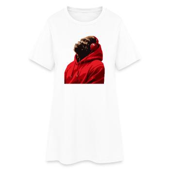 Gorille en sweat à capuche écoutant de la musique au casque - Robe T-shirt Femme - blanc - Devant