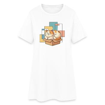 Katzenglück im Karton - Frauen T-Shirt-Kleid - Weiß - Vorne