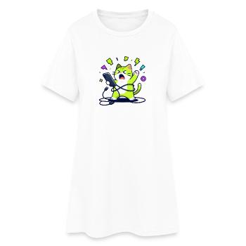 Chat geek drôle débordé avec téléphone - Robe T-shirt Femme - blanc - Devant