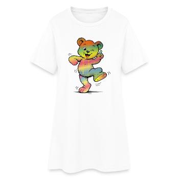 Colorful Cartoon Bear Rainbow Neon Style - Women’s T-Shirt Dress - white - Front