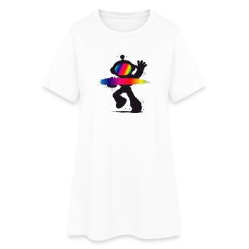Roboter Silhouette Regenbogen Splash Design   - Frauen T-Shirt-Kleid - Weiß - Vorne