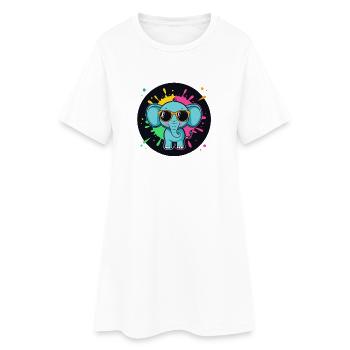 Elefanten-Neon-Spritzer-Zeichentrickbrille - Frauen T-Shirt-Kleid - Weiß - Vorne