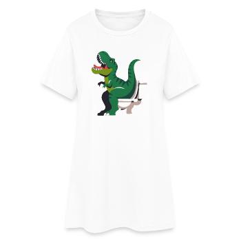 Dinosaure rugissant sur les toilettes - Robe T-shirt Femme - blanc - Devant