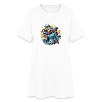 Dauphin avec lunettes de soleil Surf Tropical Design - Robe T-shirt Femme - blanc - Devant
