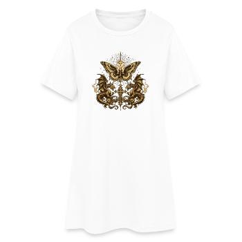 Okkulter Schmetterling mit Drachen – Gothic Dark - Frauen T-Shirt-Kleid - Weiß - Vorne