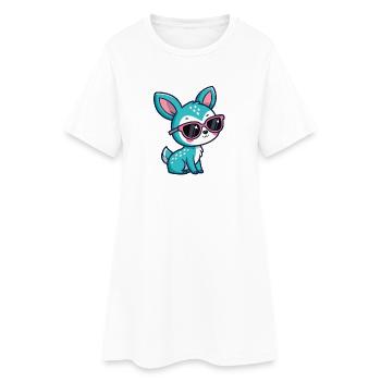 Kawaii Turquoise Doe in Pink Glasses - Women’s T-Shirt Dress - white - Front