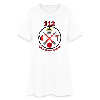112-Wir sind dabei-Feuerwehr Symbol mit Strahlrohr - Frauen T-Shirt-Kleid - Weiß - Vorne
