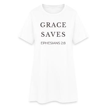 GNADE RETTET | Epheser 2 Vers 8 | Christian - Frauen T-Shirt-Kleid - Weiß - Vorne