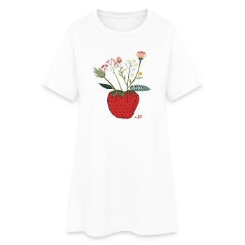 Fraise avec bouquet de fleurs - Robe T-shirt Femme - blanc - Devant