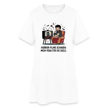 Horrorabend auf dem Sofa mit Popcorn - Frauen T-Shirt-Kleid - Weiß - Vorne