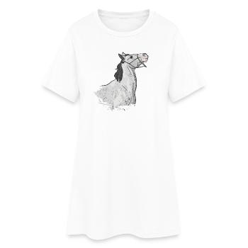 The head of a grey horse pulling on its lunge - Women’s T-Shirt Dress - white - Front