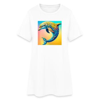 Delfin - Frauen T-Shirt-Kleid - Weiß - Vorne