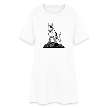 Bullterrier-Hund auf Felsbild weißer Fleck - Frauen T-Shirt-Kleid - Weiß - Vorne
