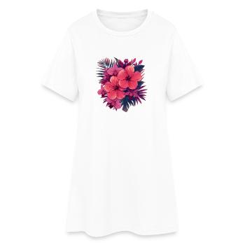 Hibiscus flower bouquet in pink palette - Women’s T-Shirt Dress - white - Front