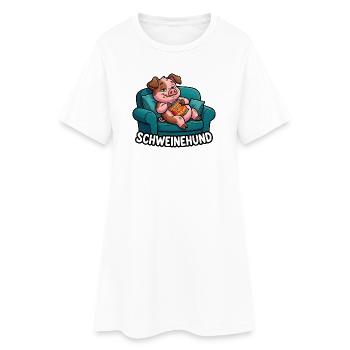 Schweinehund Faules Schwein Auf Der Couch - Frauen T-Shirt-Kleid - Weiß - Vorne