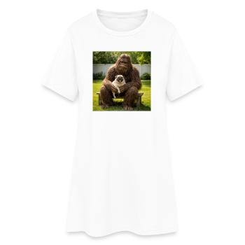 Mops sitzt mit Bigfoot lustiger Hundeliebhaber - Frauen T-Shirt-Kleid - Weiß - Vorne