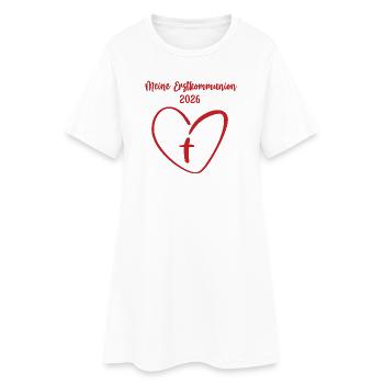 Meine Erstkommunion 2026 Herz Kreuz 1. Kommunion - Frauen T-Shirt-Kleid - Weiß - Vorne