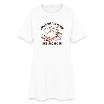 Savasana Yoga Katze - Lustiges Yogi Geschenk - Frauen T-Shirt-Kleid - Weiß - Vorne
