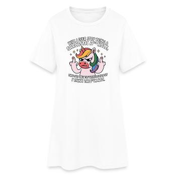 Licorne provocante avec sarcasme en pointant le majeur - Robe T-shirt Femme - blanc - Devant