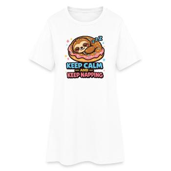 Donut Sleeping Sloth Illustration - Women’s T-Shirt Dress - white - Front