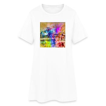 Aquarelle colorée du village d’hiver - Robe T-shirt Femme - blanc - Devant