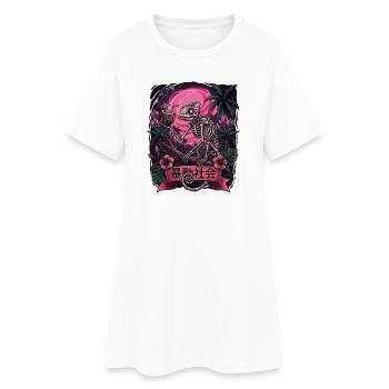 Skeleton in Neon Jungle With Chameleon - Women’s T-Shirt Dress - white - Front