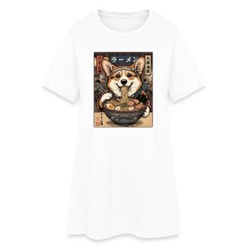 Corgi Ramen Feast in Nippon - Women’s T-Shirt Dress - white - Front
