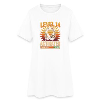 Level 14 Aktiviert Kopfhörer Retro - Frauen T-Shirt-Kleid - Weiß - Vorne