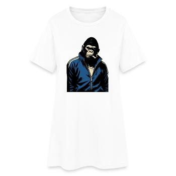 Gorille en survêtement bleu fumant un cigare - Robe T-shirt Femme - blanc - Devant